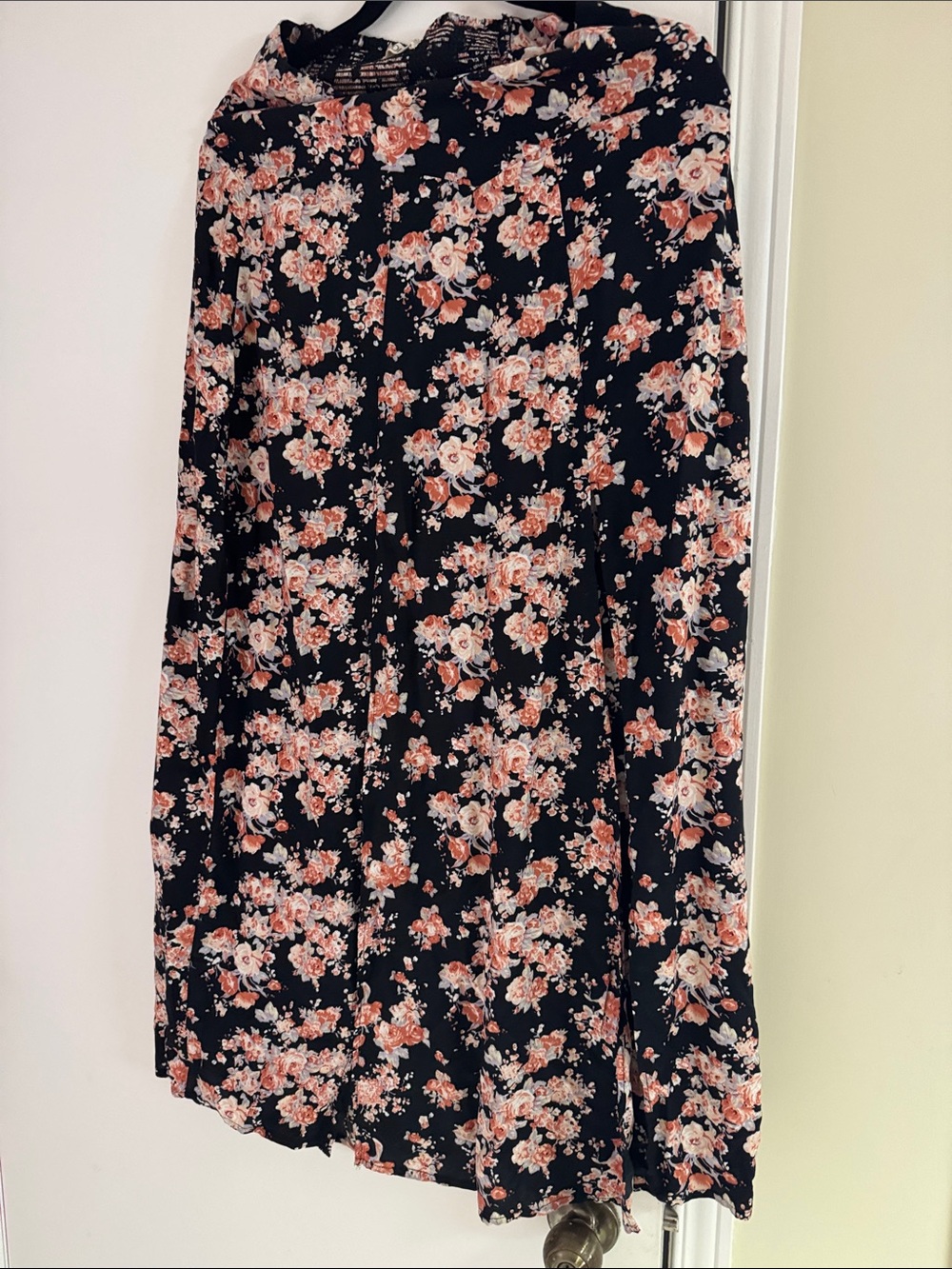 Ardene Black Midi Skirt with Pink Floral Pattern
